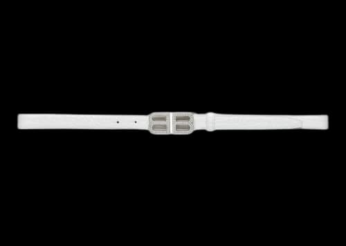 Balenciaga BB Hourglass Thin Belt In Crocodile Embossed With Rhinestones Optic White