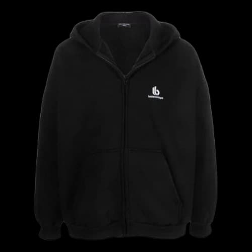 Balenciaga Embroidered Logo Zip-Up Hoodie 'Black'