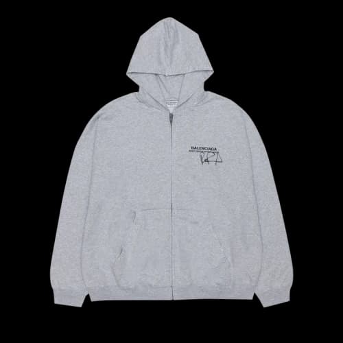 Balenciaga Zip Up Hoodie 'Heather Grey/Wash Black'