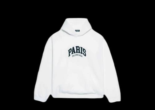 Balenciaga Mens Cities Paris Wide Fit Hoodie White
