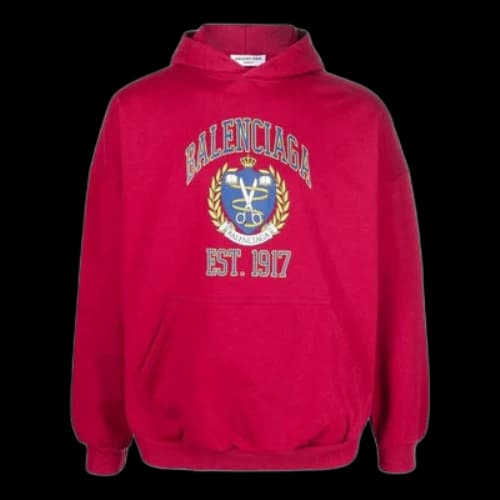 Balenciaga Est. 1917 College Logo Print Hoodie Wide Fit 'Red'
