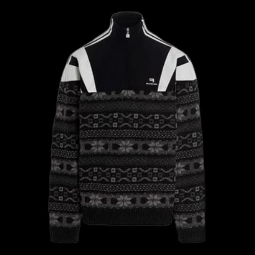 Balenciaga Sporty B Half Zip Track Mix Jacquard Knit Sweater 'Black Grey'