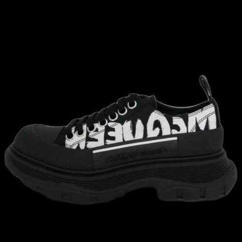Alexander McQueen Tread Slick Low Lace Up Canvas Graffiti 'Black White' (Women's)