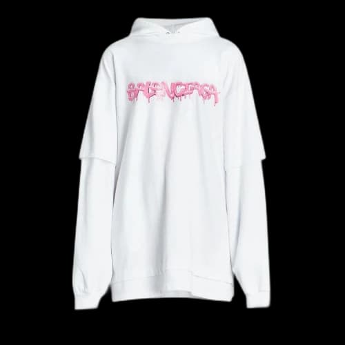 Balenciaga Double Long-Sleeve Hoodie 'White/Bubblegum'