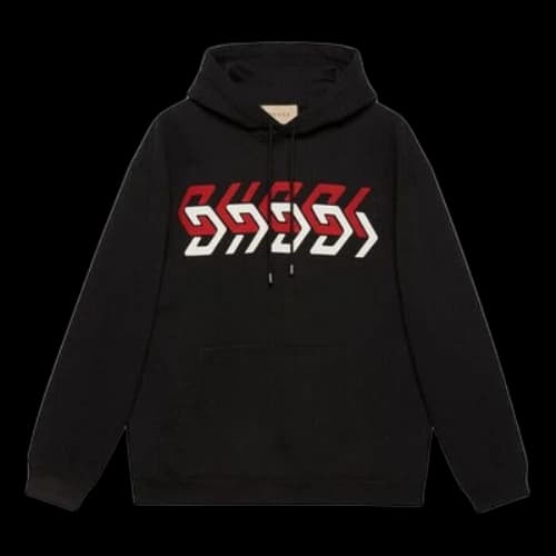 GUCCI Jersey Hoodie with Gucci Mirror Print 'Black'