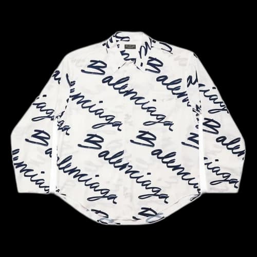 Balenciaga Handwritten Minimal Long-Sleeve Shirt 'White/Navy'