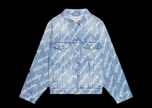 Balenciaga All Over Logo Denim Jacket Blue White