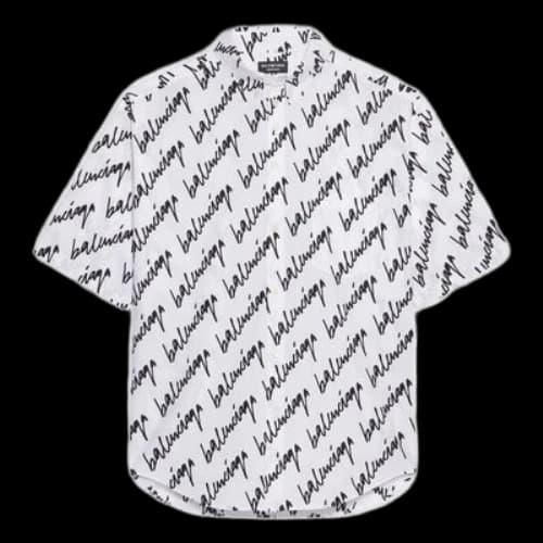 Balenciaga Allover Scribble Short Sleeve Shirt 'White Black'