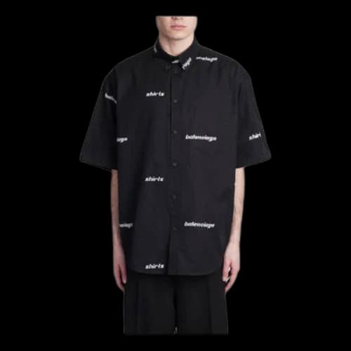 Balenciaga All Over Logo Short Sleeve Shirt 'Black White'