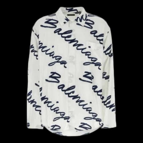 Balenciaga Scribble Logo Short Sleeve Minimal Shirt 'White Navy'