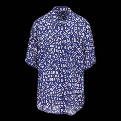 Balenciaga Logo Strips Minimal Silk Shirt 'Blue Dirty White'