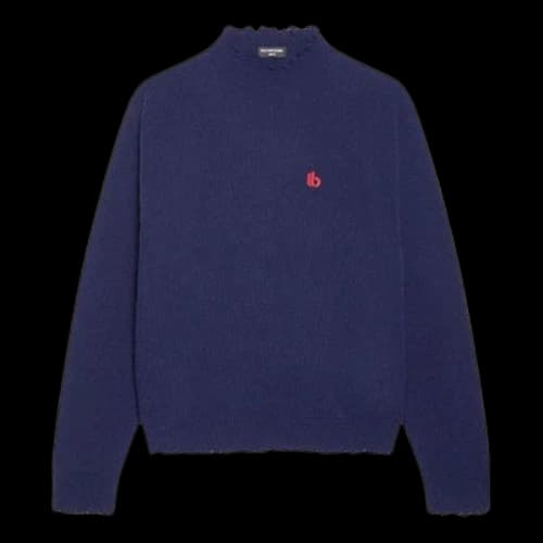 Balenciaga Double B Highneck Wool Knit Sweater 'Blue'