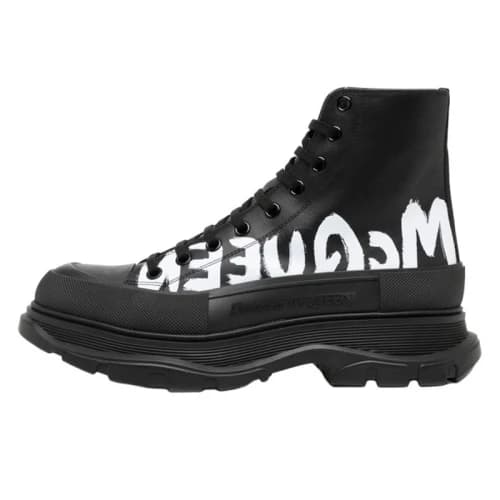 Alexander McQueen Tread Slick Boot Leather Graffiti Black White