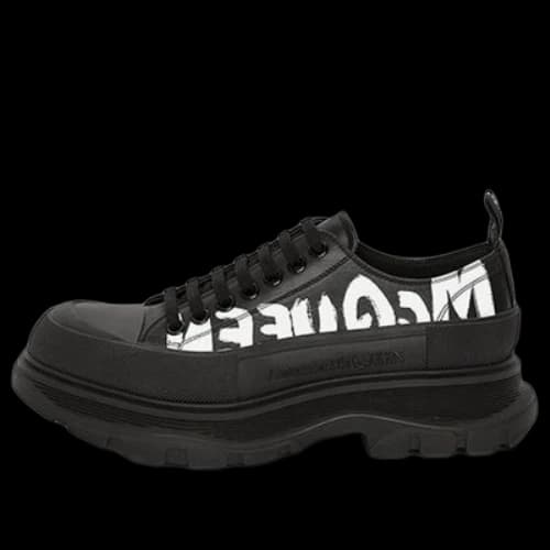 Alexander McQueen Tread Slick Low Lace Up Canvas Graffiti 'Black White'