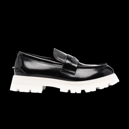 Alexander McQueen Contrast Sole Leather Penny Loafers 'Black White'