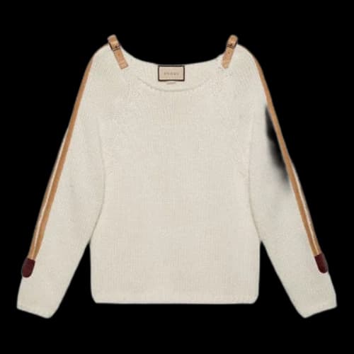 Gucci Wool Knit Jumper With Leather Detail 'Beige'