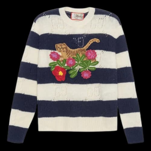 Gucci Tiger Wool Sweater with Embroidery Tiger and flower 'Ivory Navy' (Women's)