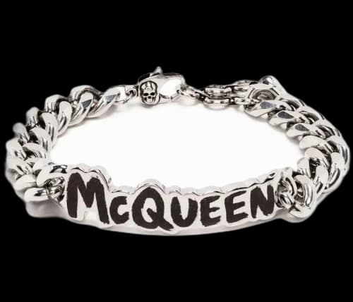 Alexander McQueen Logo Plaque Bracelet Silver