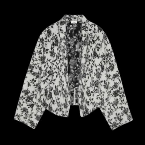 Saint Laurent Kimono Jacket In Brushed Jacquard 'Natural/Noir'