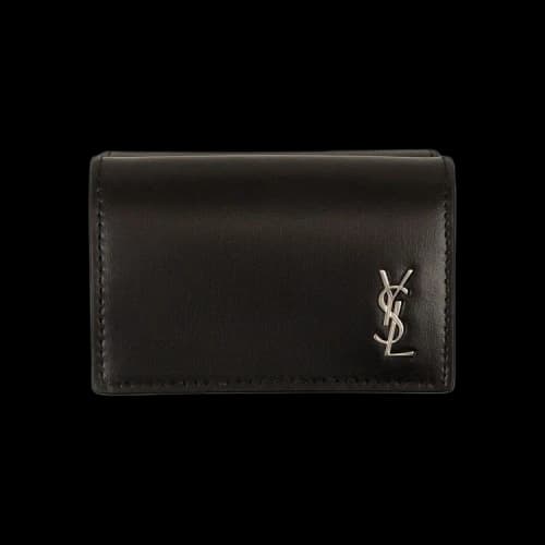 Saint Laurent Calf Leather Metal Logo Wallet 'Black'