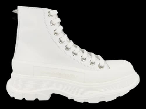 Alexander McQueen Studded Tread Slick Boot White Silver (Women's)