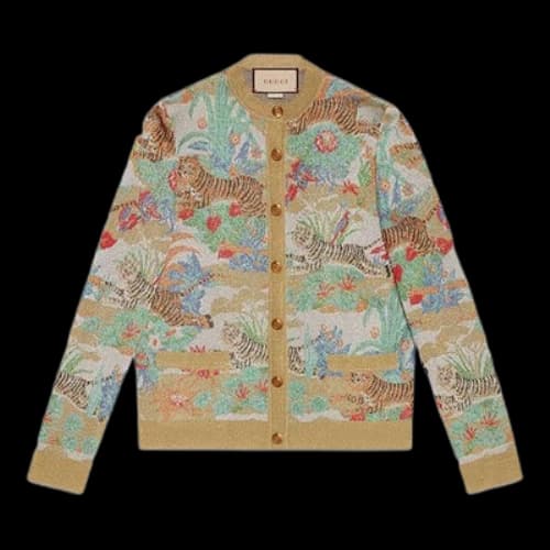 Gucci Tiger jacquard cardigan Gold Green' (Women's)
