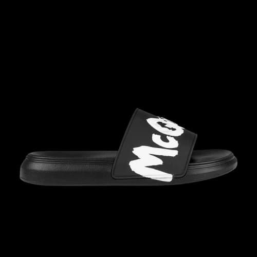 Alexander McQueen Rubber Pool Slide 'Graffiti Logo - Black White' (Women's)