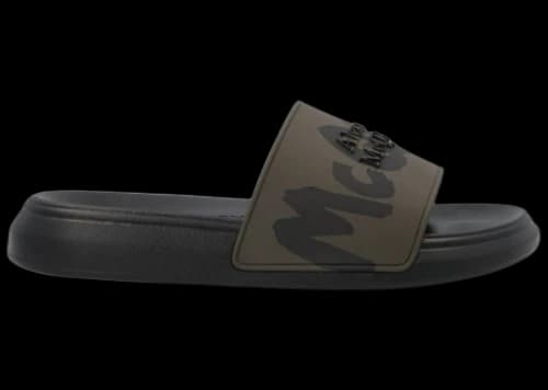 Alexander McQueen Graffiti Pool Slides Green Black