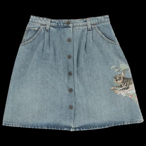 Gucci Embroidered Denim Skirt Blue