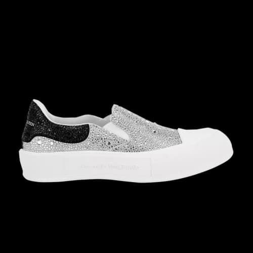 Alexander McQueen Deck Plimsoll Slip-On 'White Black Crystal'
