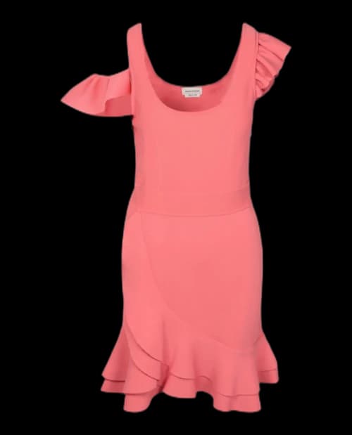 Alexander McQueen Compact Knit Mini Ruffle Dress Coral