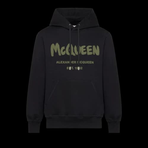 Alexander McQueen Graffiti Hooded Sweatshirt 'Black/Khaki'