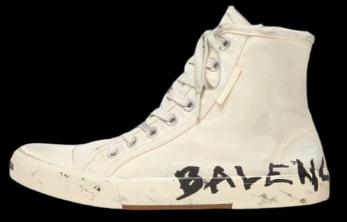 Balenciaga Paris High Top Sneakers 'White Destroyed Cotton and White Rubber with Graffiti'