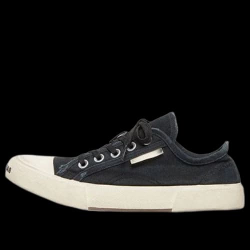 Balenciaga Paris Low Top Sneakers 'Black Destroyed Cotton and White Rubber'