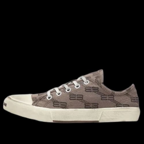 Balenciaga Paris Low Top Sneakers 'Tan Allover Logo Cotton and White Rubber'