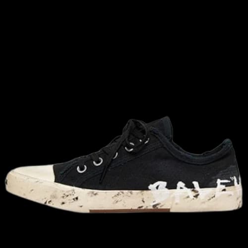 Balenciaga Paris Low Top Sneakers 'Black Destroyed Cotton and White Rubber with Graffiti'
