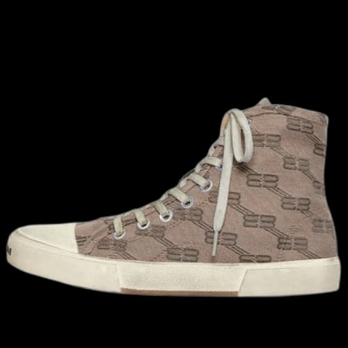 Balenciaga Paris High Top Sneakers 'Tan BB Monogram Cotton and White Rubber' (Women's)