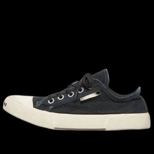 Balenciaga Paris Low Top Sneakers 'Black Destroyed Cotton and White Rubber' (Women's)
