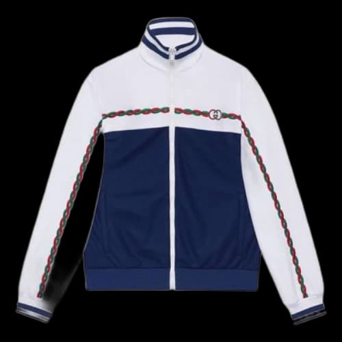 Gucci Interlocking G Polyester Pique Zip-Up Jacket 'Blue White'