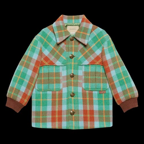 Gucci Kids Plaid Print Wool Blend Jacket 'Blue'
