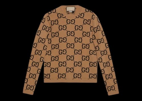 Gucci GG Wool Jacquard Crewneck Jumper Camel/Black