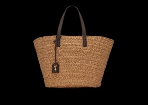 Saint Laurent Panier Medium Bag In Raffia Ivory Brown