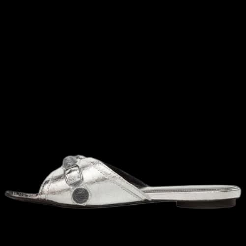 Balenciaga Cagole Metallic Slides 'Silver Black' (Women's)