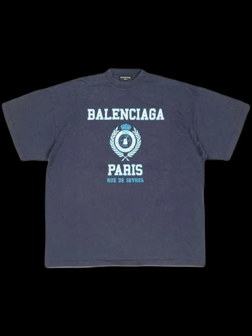 Balenciaga College Crest Crinkled T-shirt Ocean Blue