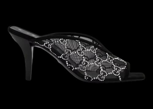 Gucci GG Crystal 75mm Heeled Sandal Black Mesh