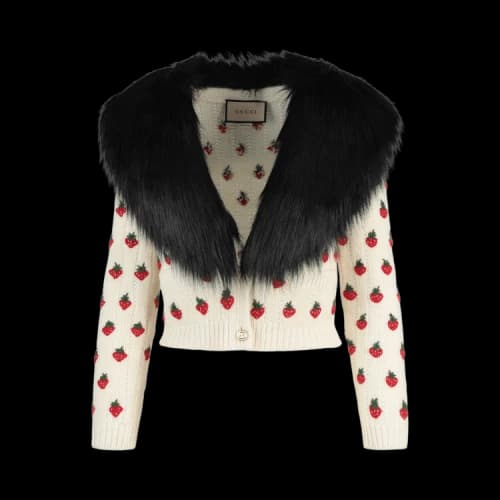 Gucci Strawberry Embroidered Sweater White