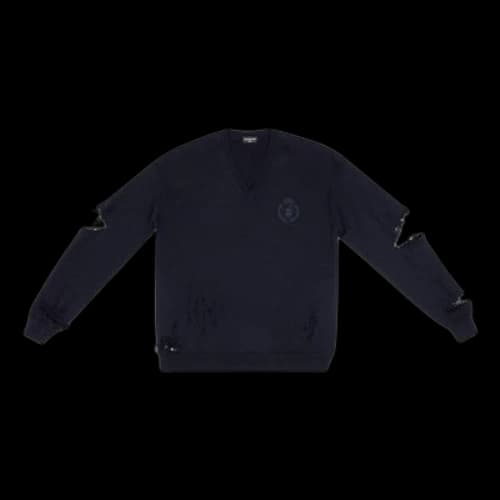 Balenciaga Destroyed V-Neck Knit Sweater 'Navy'
