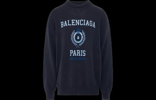 Balenciaga College Crest Crewneck Sweatshirt 'Navy'
