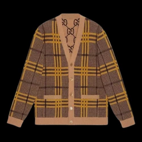 Gucci Reversible Wool Knit Cardigan 'Brown Yellow'