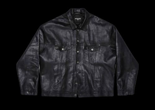 Balenciaga Mens Denim Style Leather Jacket Black